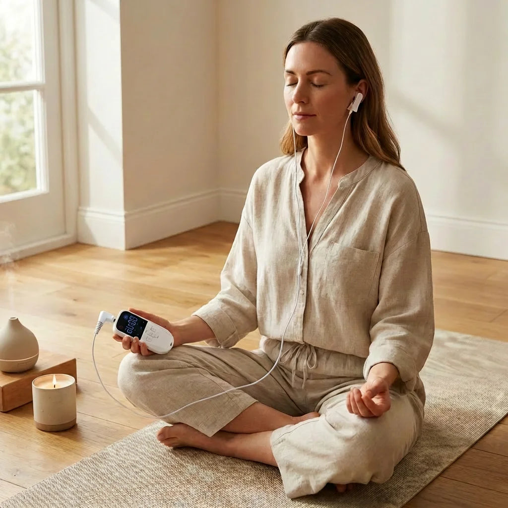 Relievagus CES Wired Ear Clip – Yoga and meditation scene